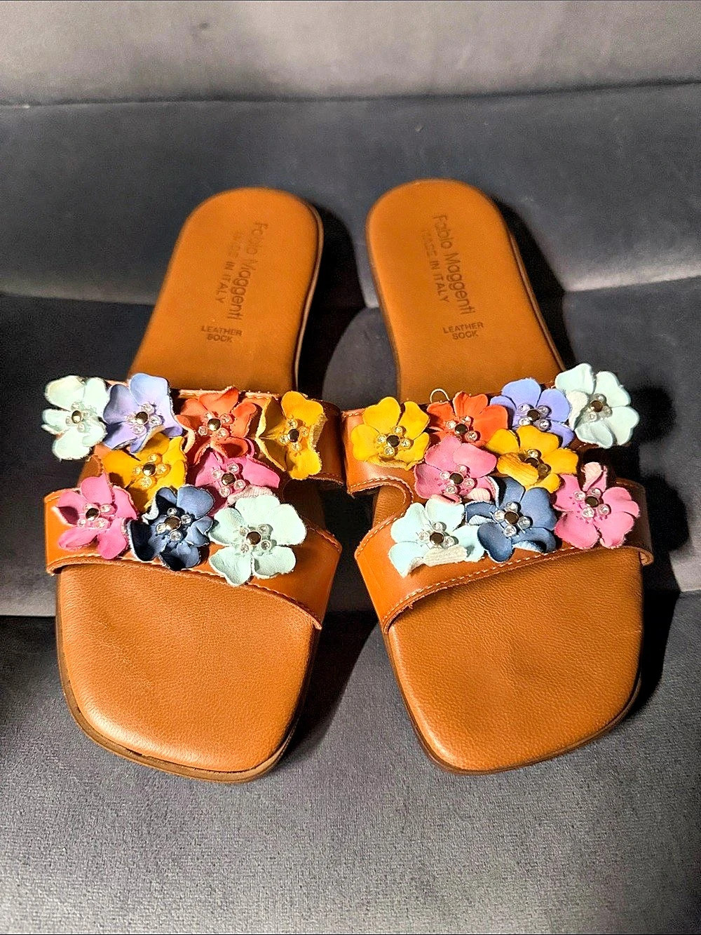 Fabio Maggenti Floral Brown Multicolor Sandals size 8